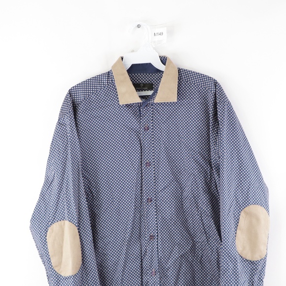 Emanuelle Khanh Mens XL Geometric Dress Shirt Blue - Picture 2 of 7